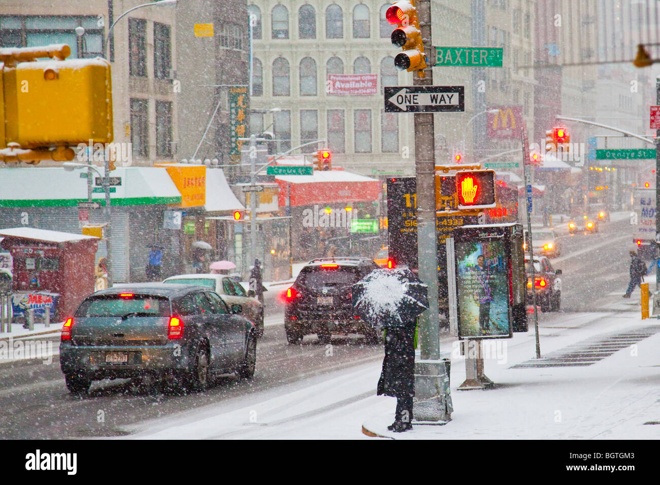 Canal street, pendant une tempête, New York City Banque D'Images