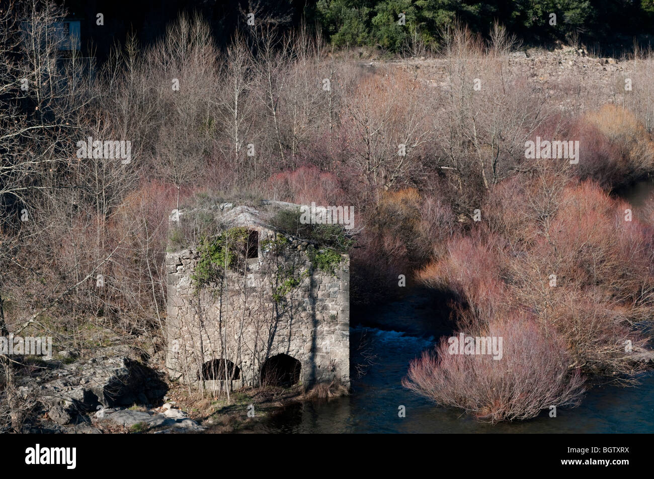 Vieux, ancien moulin à eau sur l'hérault, Hérault, dans le sud de la France Banque D'Images