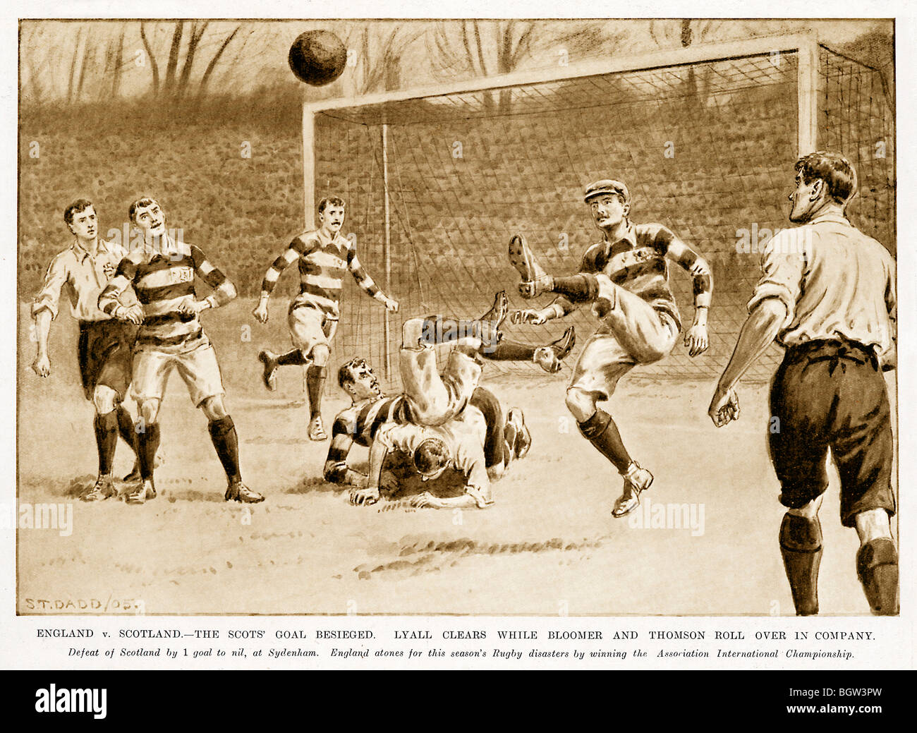 L'Angleterre v l'Écosse, 1905 illustration de football international à Crystal Palace avec l'Ecosse en articles shirts Banque D'Images
