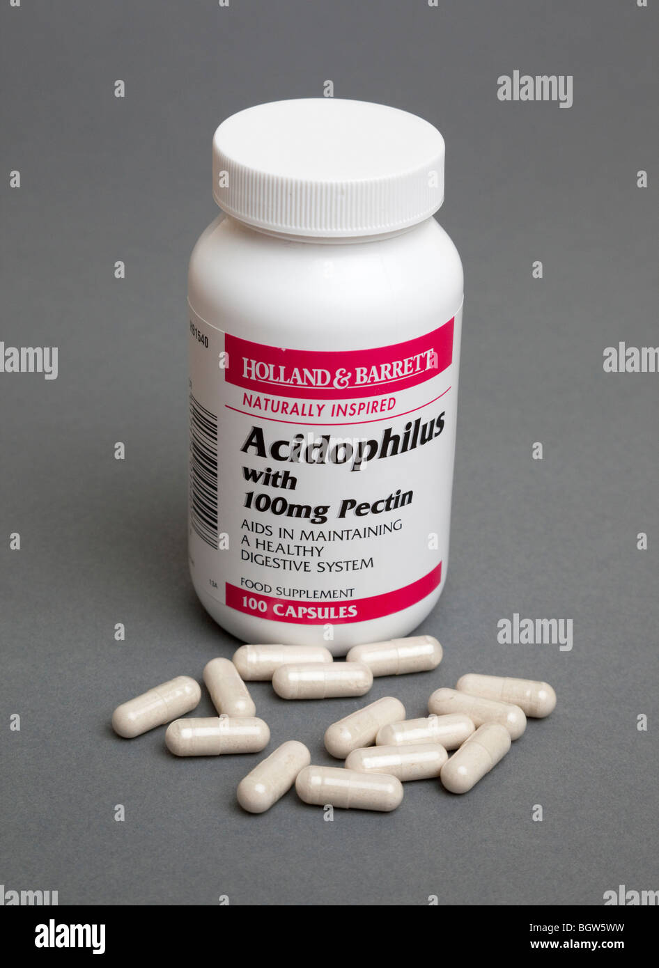 Holland & Barratt pectine acidophilus gélules Banque D'Images