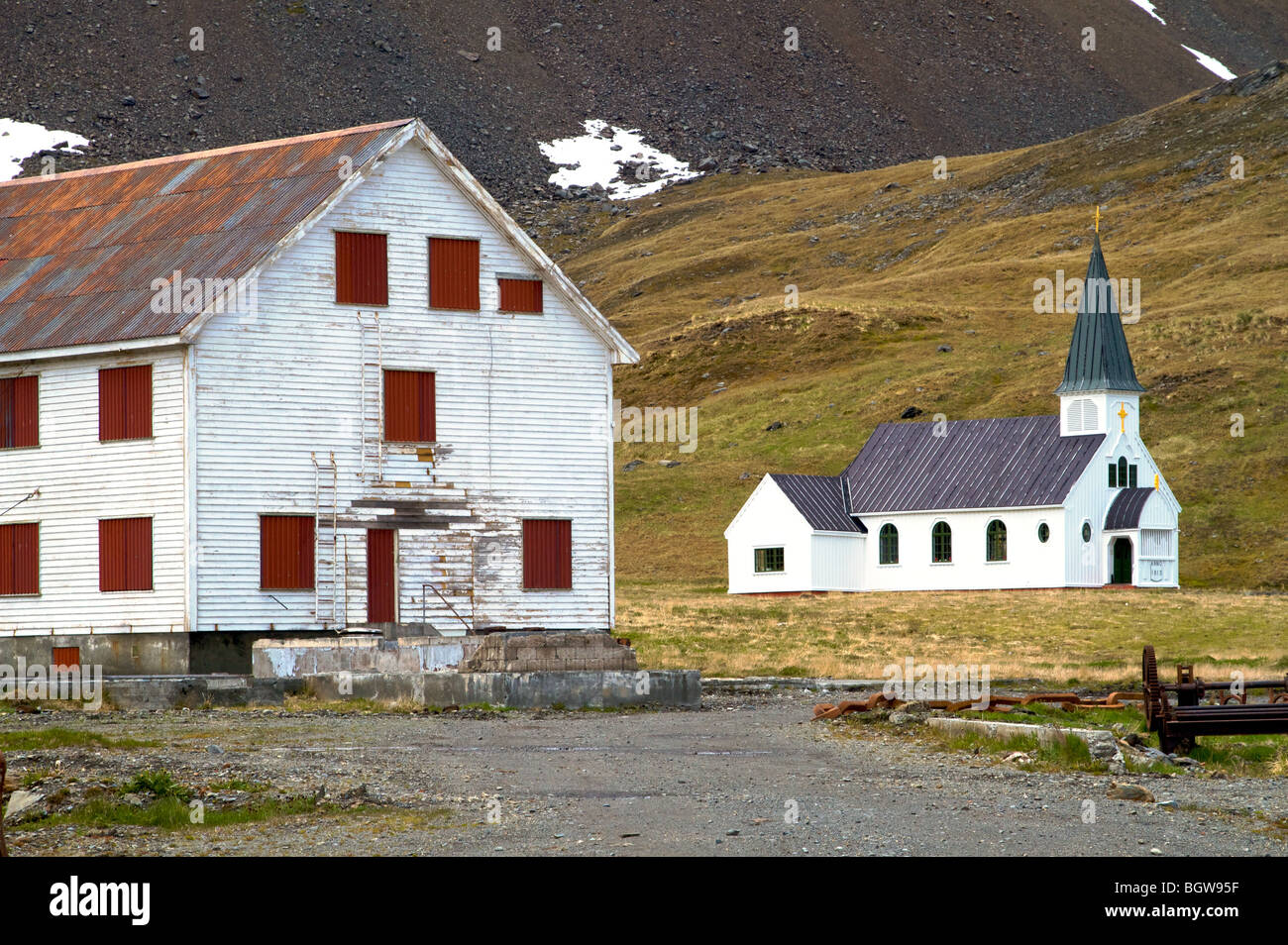 Des scènes de l'ancienne station baleinière de Grytviken, en Géorgie du Sud de l'île. Banque D'Images