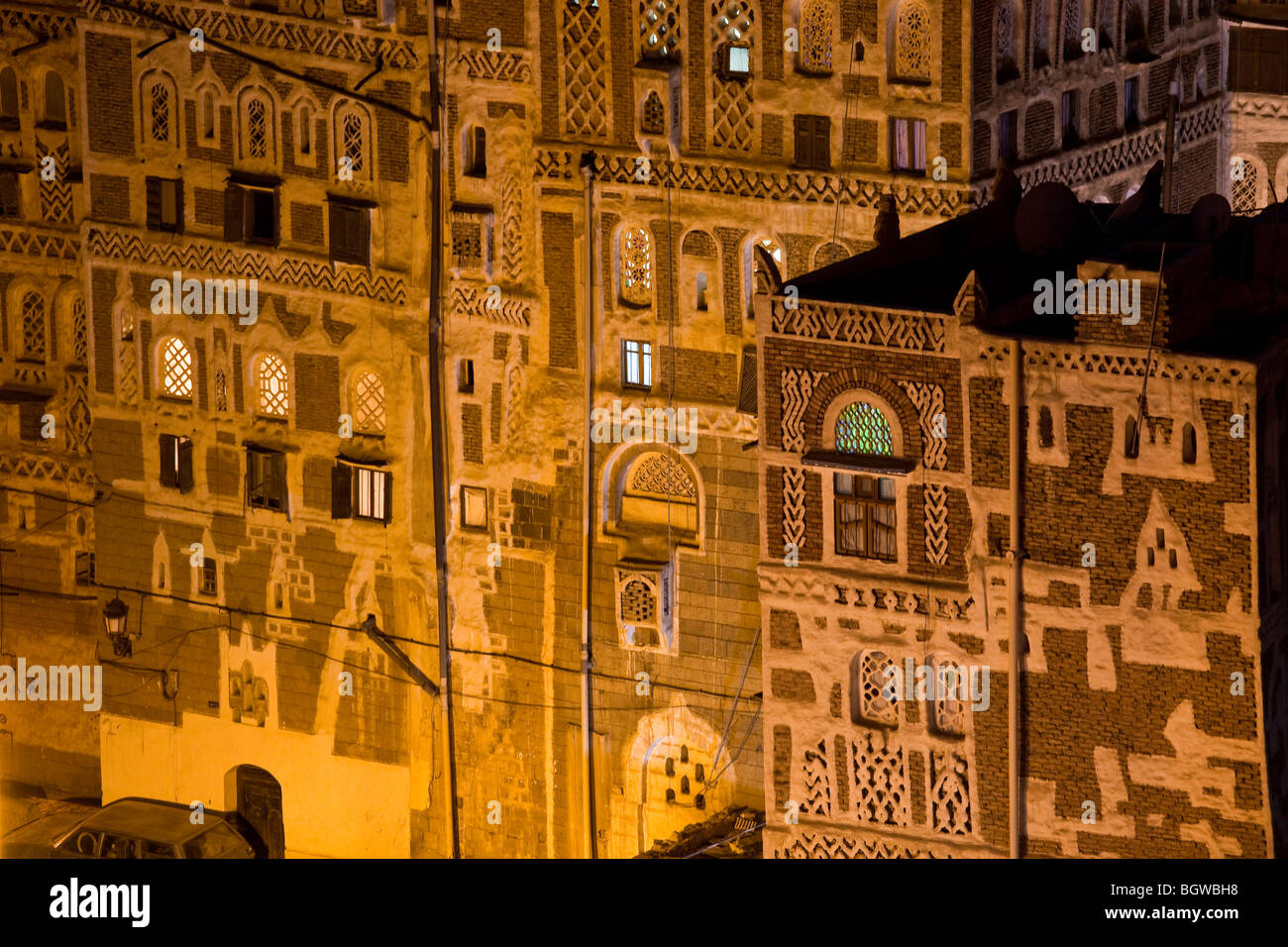 Sana'a le soir, au Yémen Banque D'Images