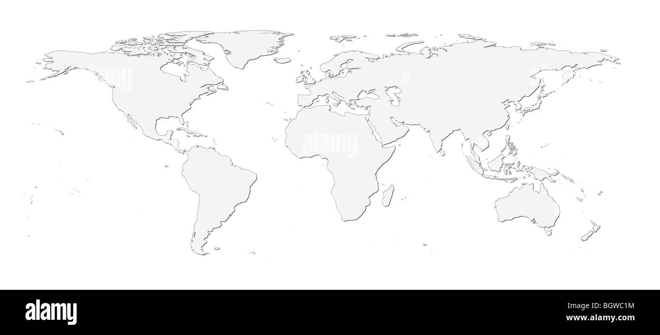 Carte du monde gris clair contre l'arrière-plan blanc. Banque D'Images