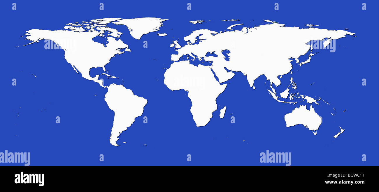 Carte du monde blanc contre fond bleu. Banque D'Images