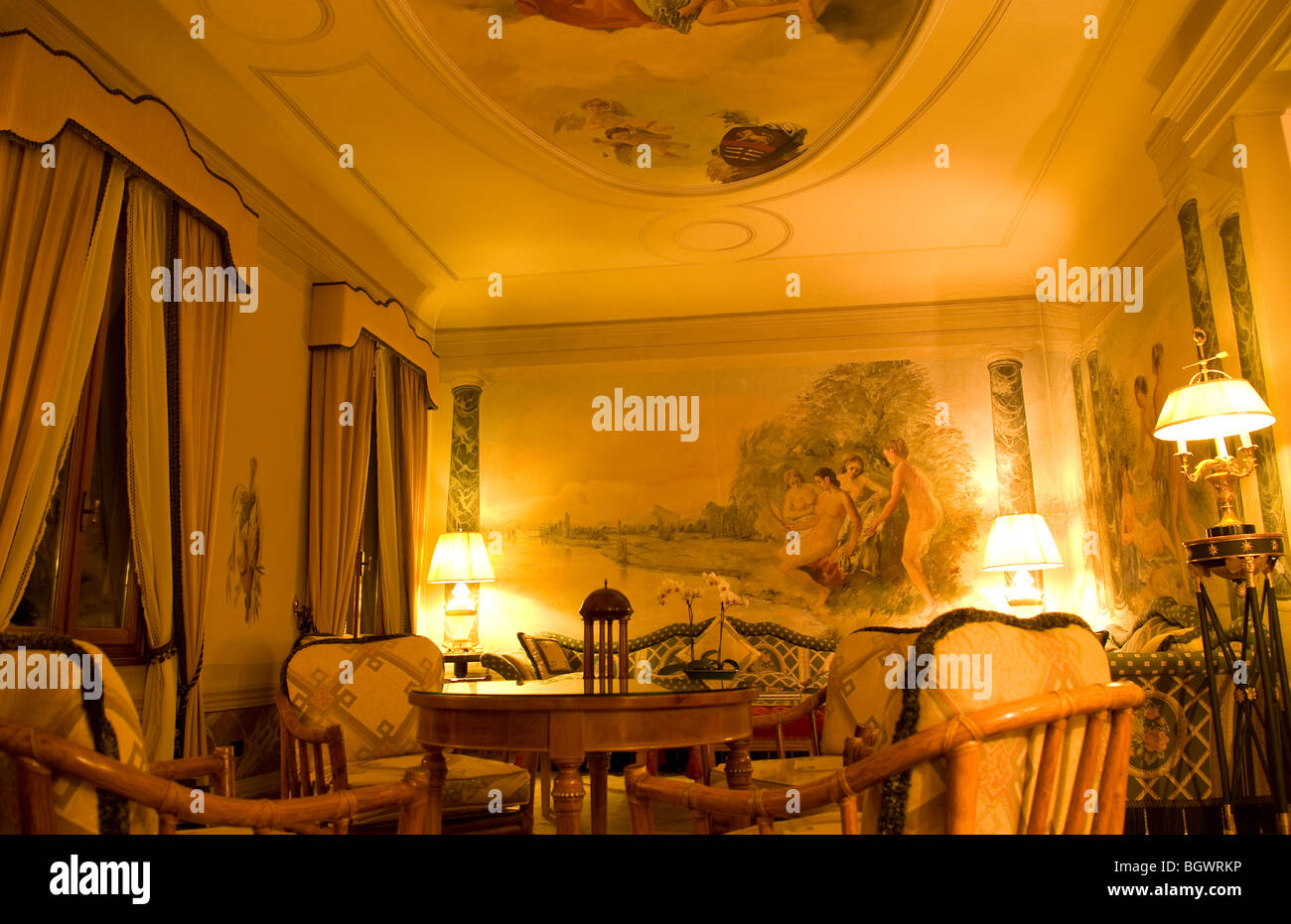 Salon de la célèbre Villa Margherita Hotel à Mira près de Venise Italie Banque D'Images