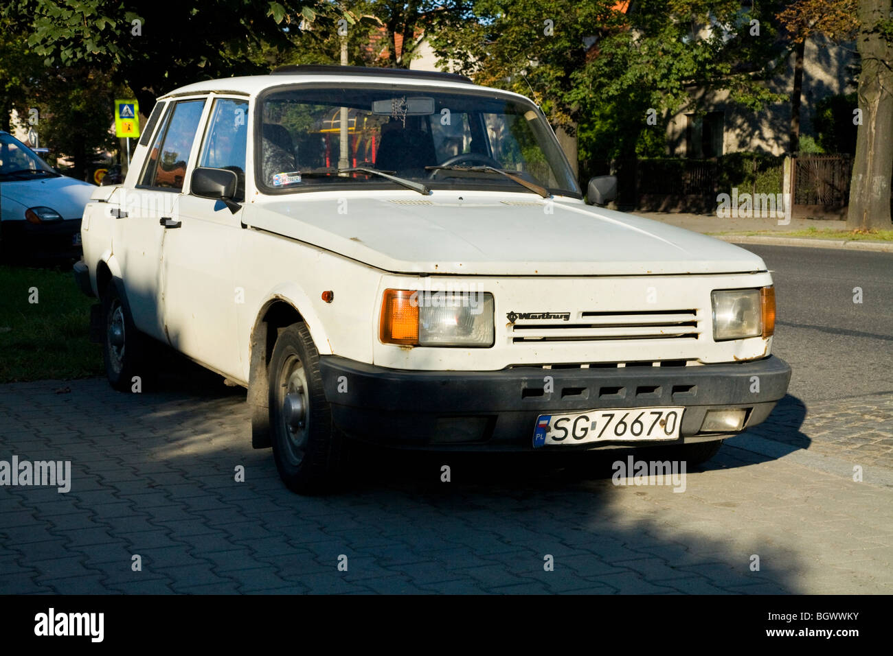 L'Allemagne de l'ancienne époque soviétique / Wartburg 1.3 voiture dans la ville polonaise de Gliwice, en haute Silésie, Pologne. Banque D'Images