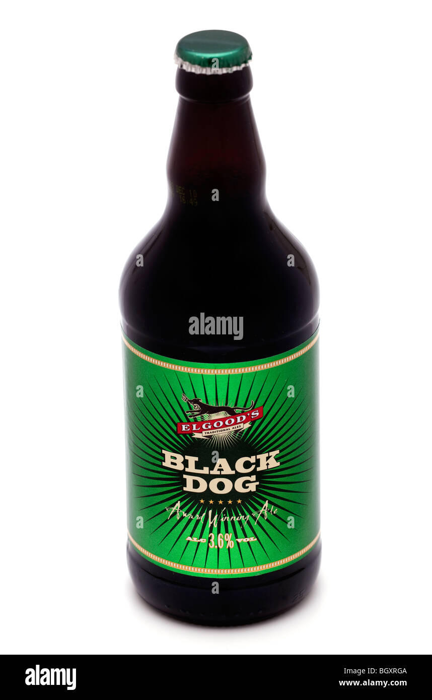 Bouteille de bière chien noir Elgoods Banque D'Images