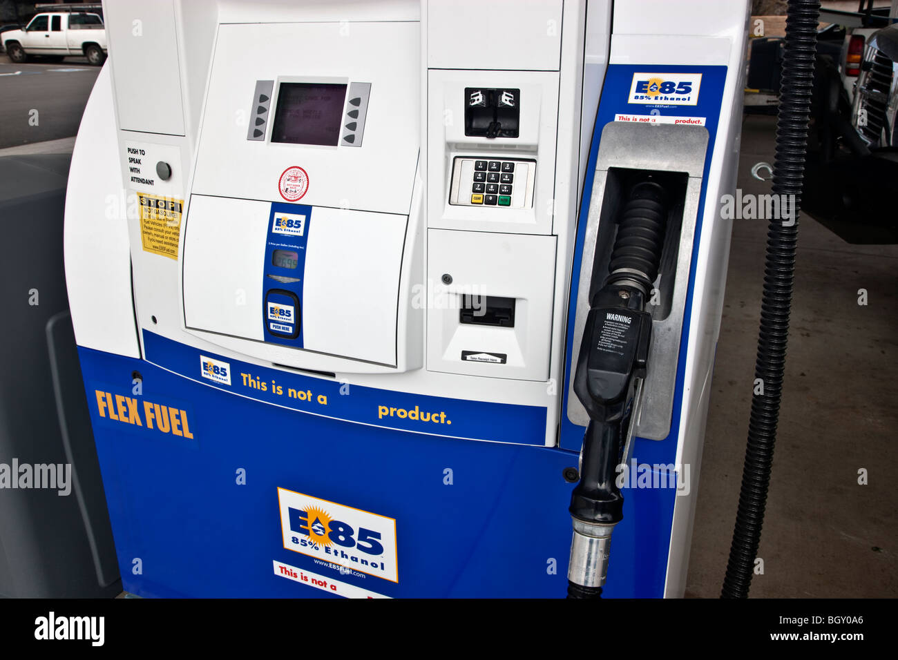 Pompe à essence, E85 Flex Fuel. Banque D'Images