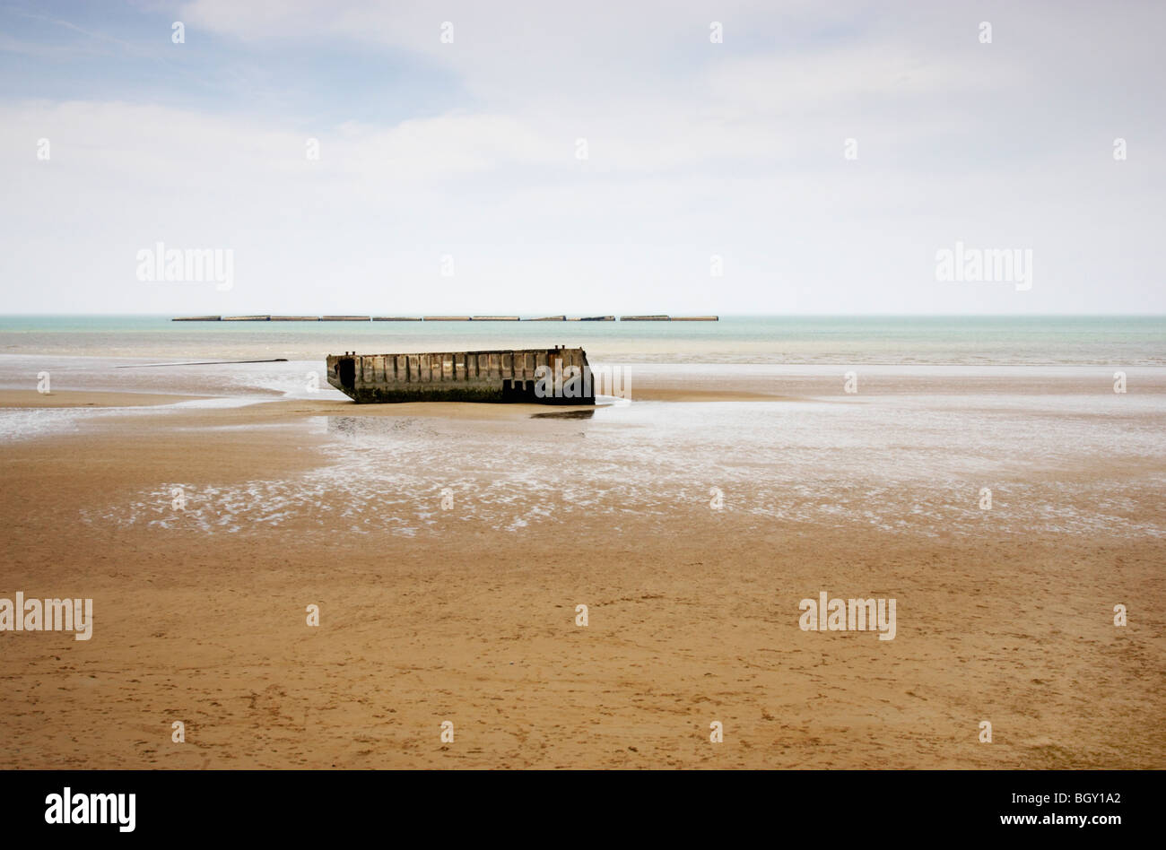 Mulberry harbour demeure à Arromanches-les-Bains, Normandie, France Banque D'Images