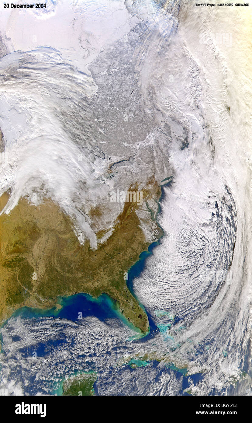 L'hiver a l'Est des États-Unis, un jour avant l'hiver solstice du comme le montre cette vue satellite. Banque D'Images