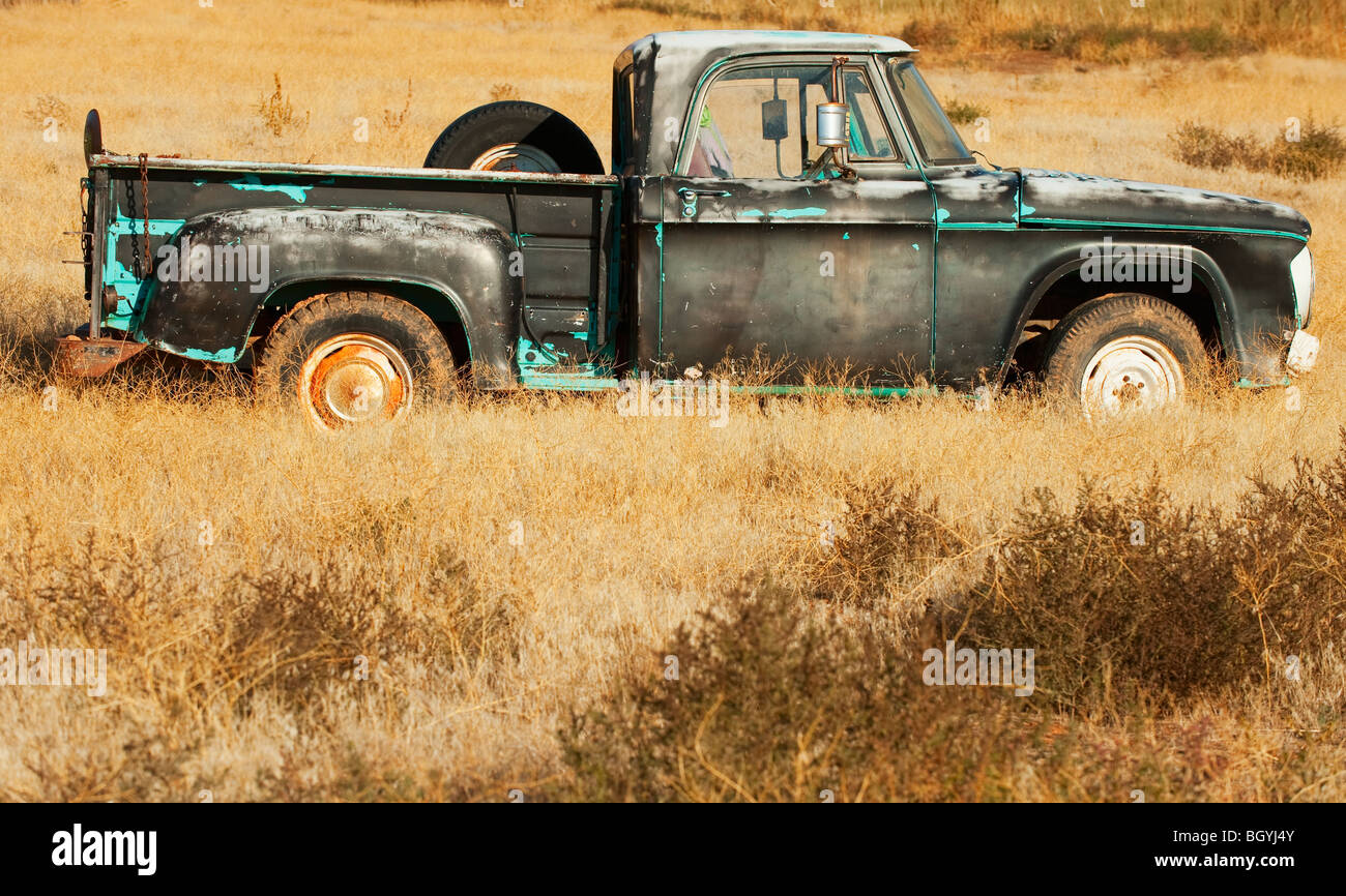 Vintage pickup truck in field Banque D'Images