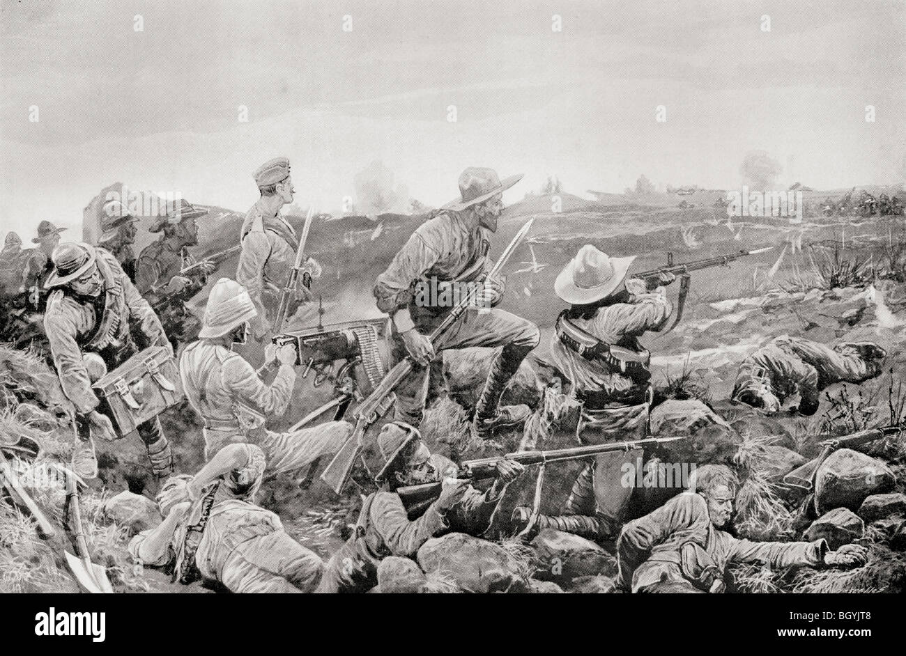 Les défenseurs de Mafeking tournage des tranchées au cours de la Deuxième Guerre des Boers. Banque D'Images