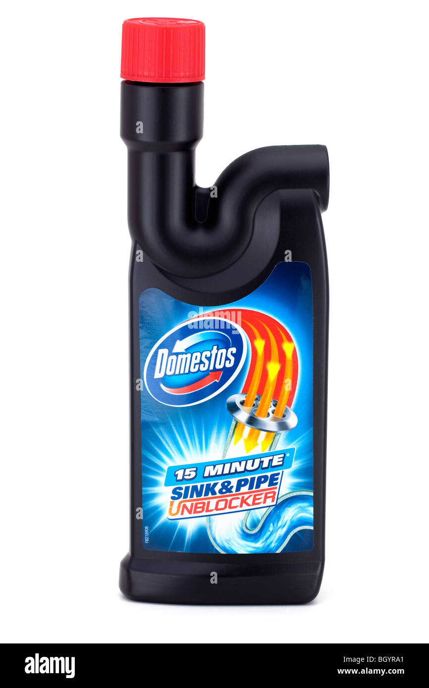 Récipient en plastique noir de Domestos évier et pipe unblocker Banque D'Images