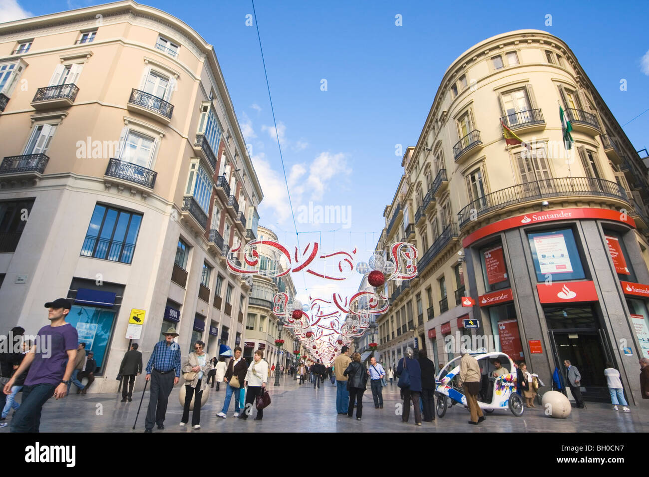 Calle Marques de Larios avec décorations de Noël, Malaga, Costa del Sol, Espagne. Banque D'Images