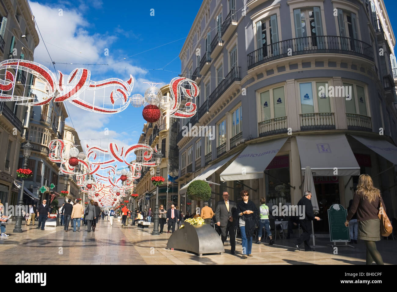 Calle Marques de Larios avec décorations de Noël, Malaga, Costa del Sol, Espagne. Banque D'Images