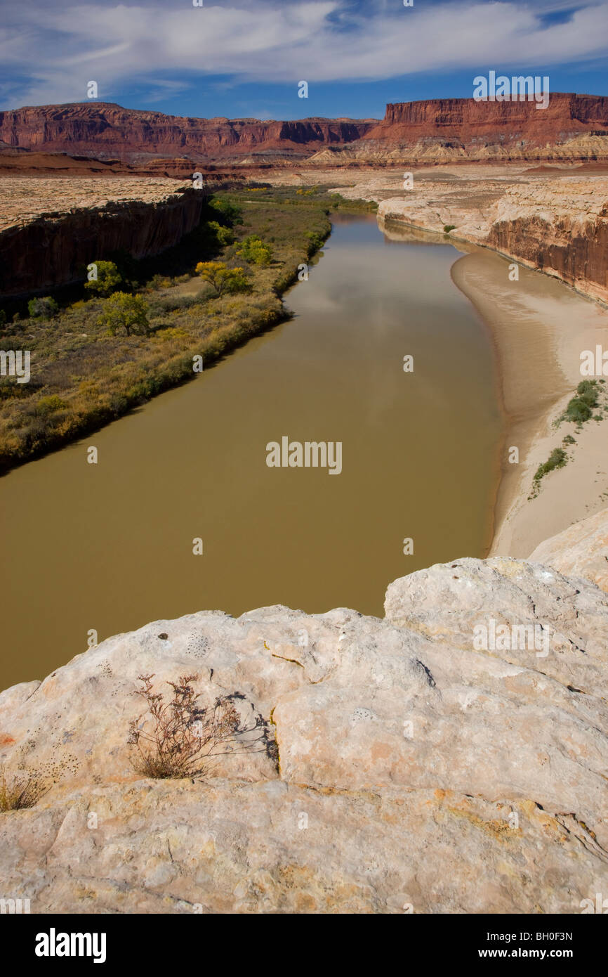 La Green River le long de la Rim Trail blanc de l'île, dans le ciel, District Canyonlands National Park, près de Moab, Utah. Banque D'Images