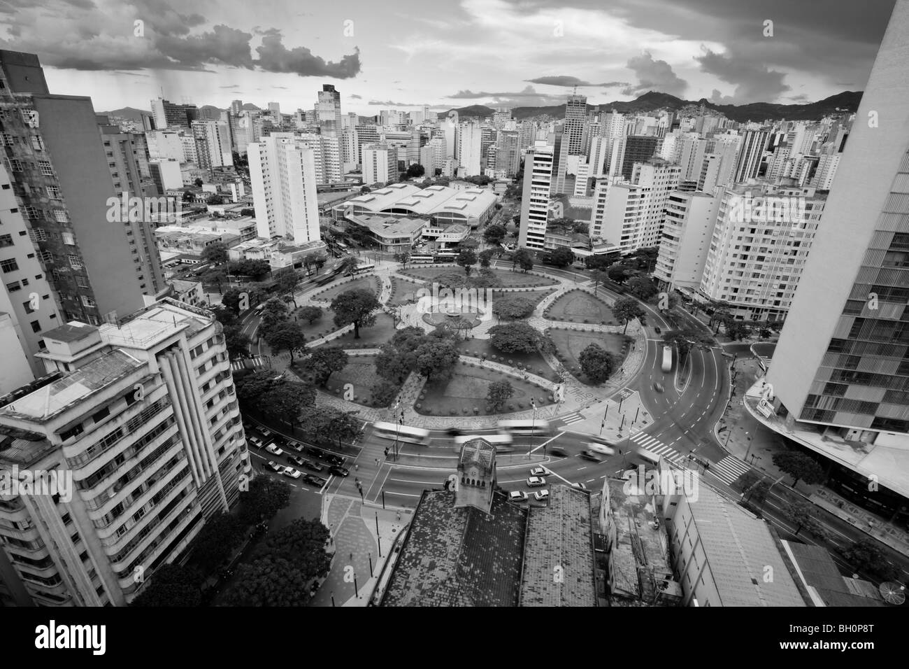 Vue aérienne de Raul Soares Square, dans le centre-ville de Belo Horizonte, Minas Gerais, Brésil. Banque D'Images