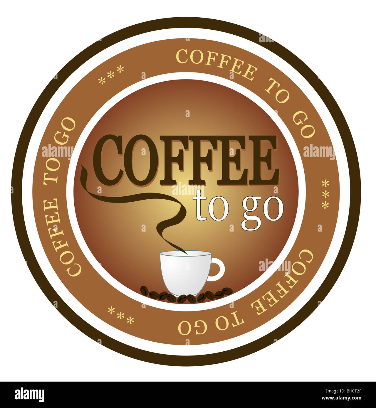 Un badge illustré proposant du café fraîchement moulu. Le tout sur fond blanc. Banque D'Images