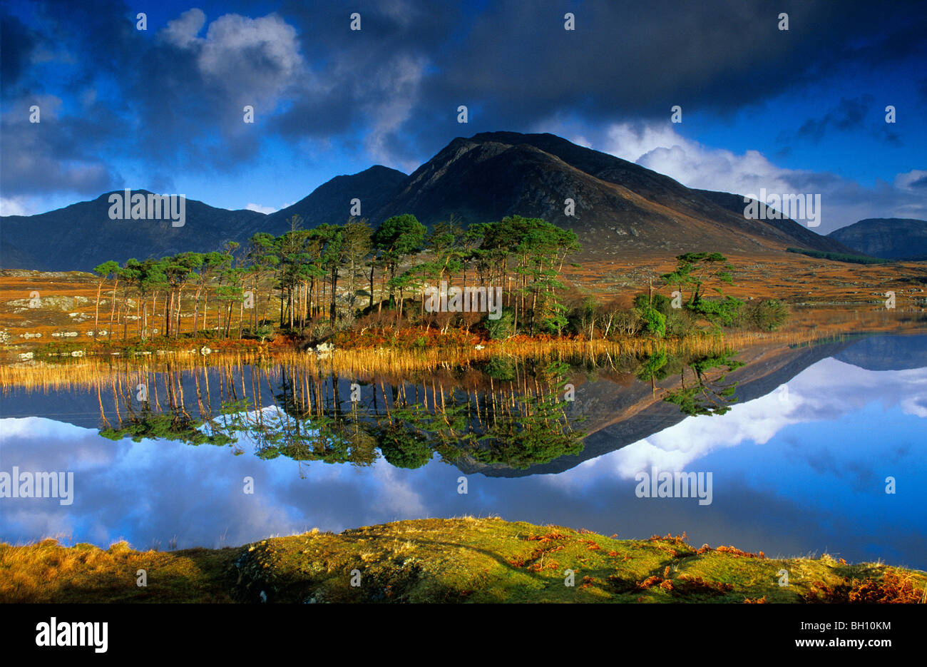 Lac Ballynahinch et de réflexion, le Connemara, dans le comté de Galway, Irlande, Europe Banque D'Images