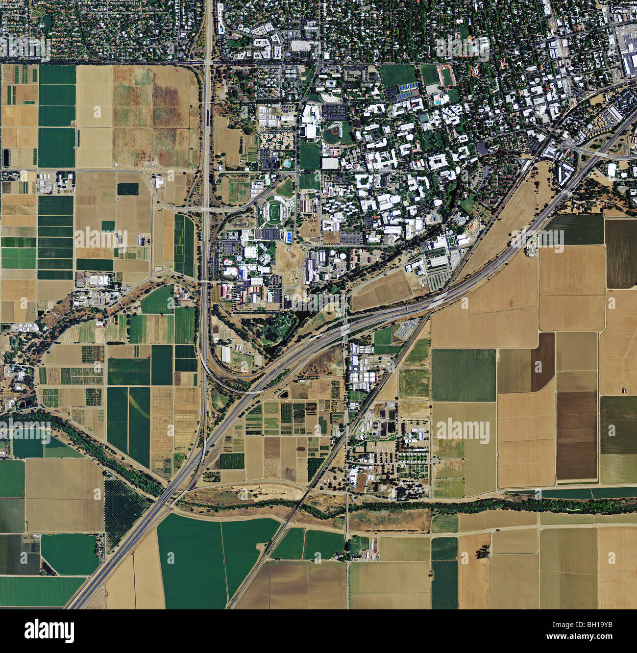 Carte aérienne au-dessus du campus de l'Université de Californie à Davis Banque D'Images