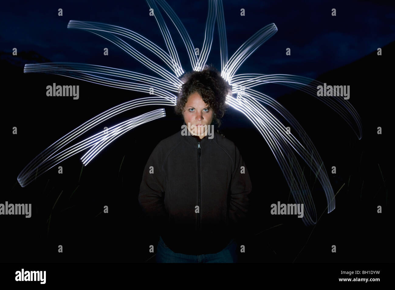 Portrait of a woman with light painting Banque D'Images