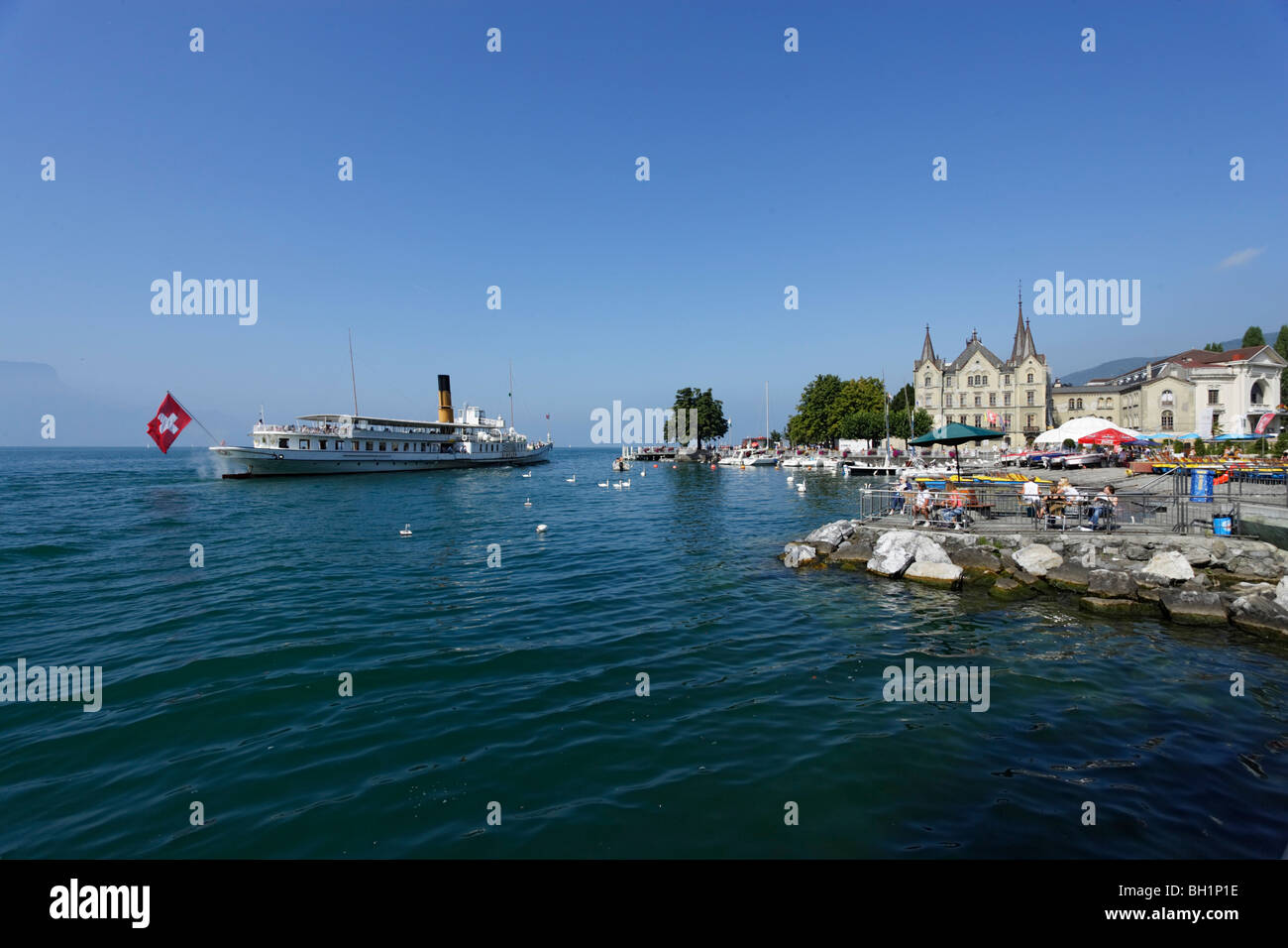 Bateau de plaisance sur le lac de Genève, Vevey, Canton de Vaud, Suisse Banque D'Images