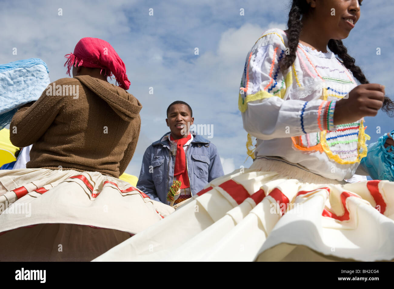 Groupe de danseurs saya, la Bolivie. Banque D'Images