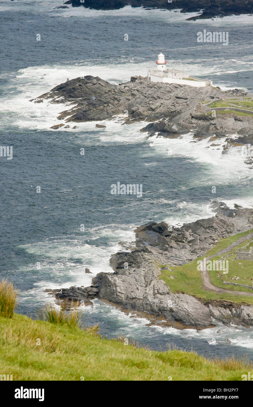 Le phare sur l'île de Valentia, Ring of Kerry, Irlande. Banque D'Images