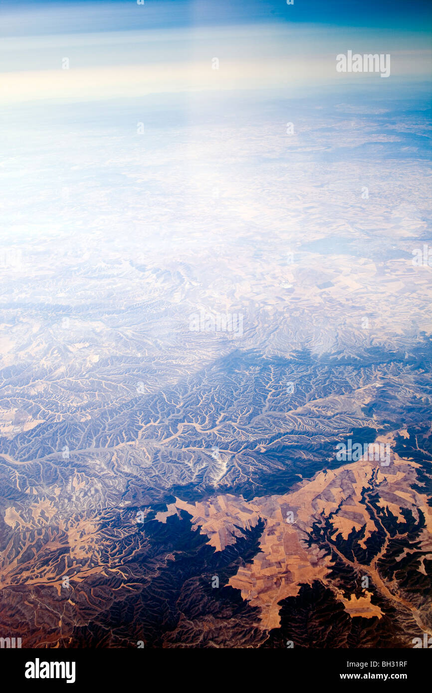 Le désert de Los Monegros (Aragon, Espagne), comme vu à partir d'un avion Banque D'Images