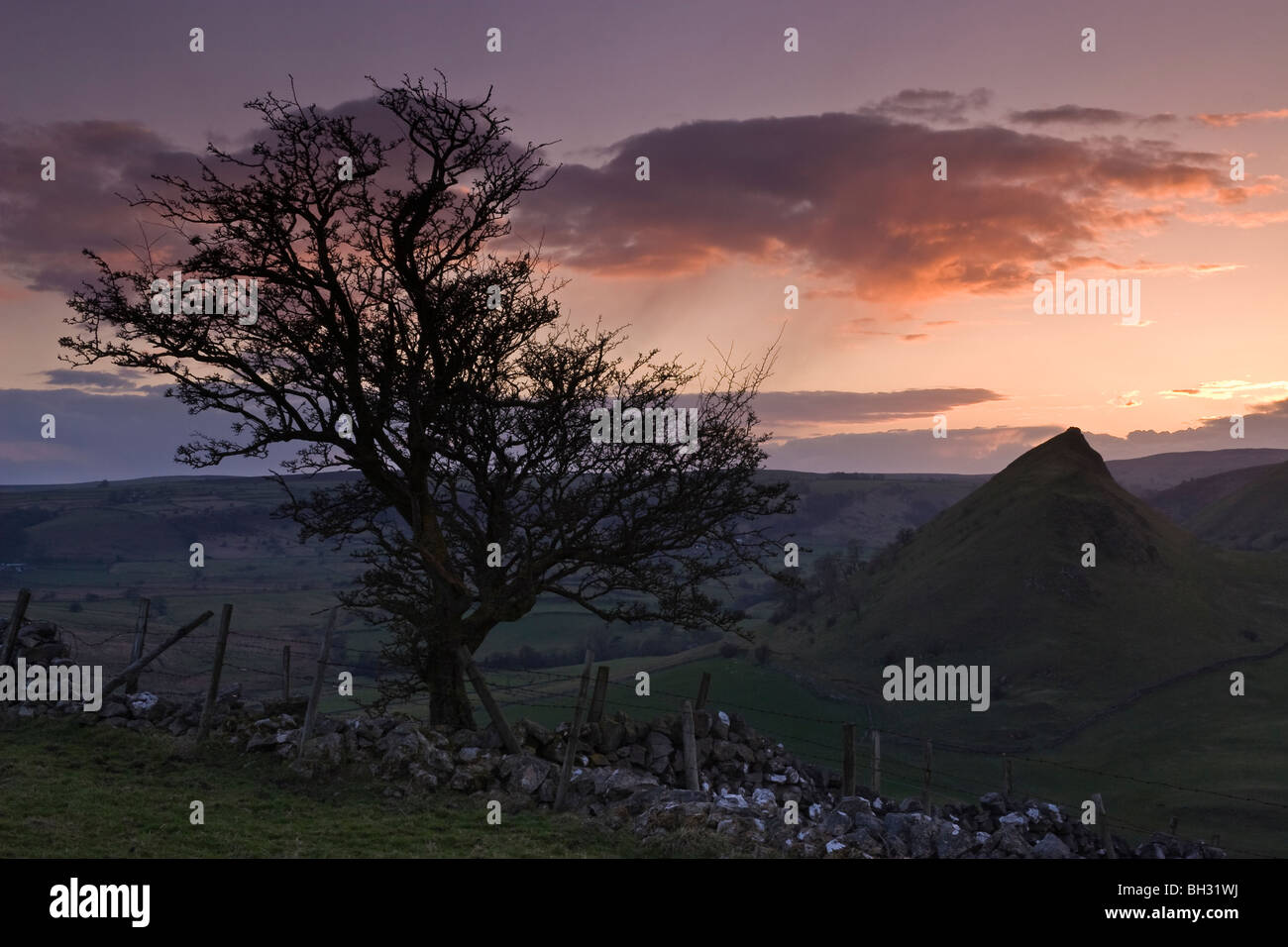 Parkhouse Hill dans la haute vallée de la Colombe vu de Earl Sterndale, parc national de Peak District, Derbyshire, Angleterre Banque D'Images