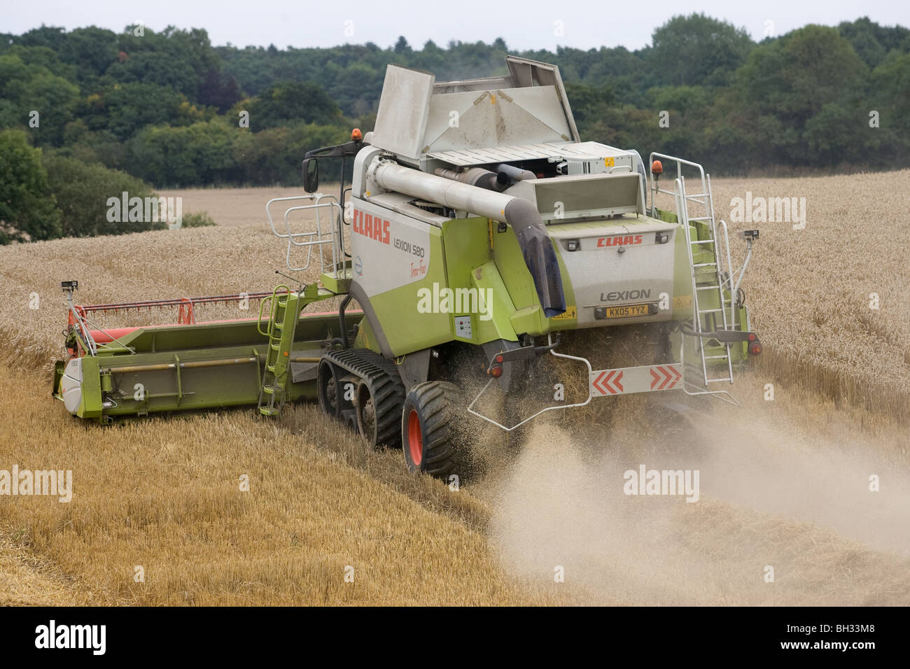 Une moissonneuse-batteuse sur les voies la récolte du blé Banque D'Images