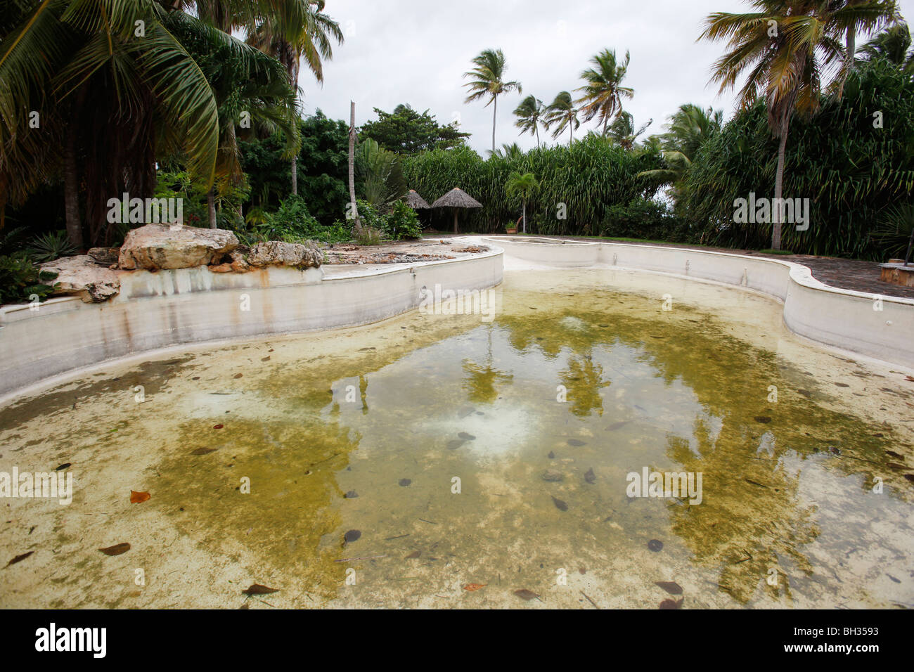 Abandonné piscine, Las Galeras, péninsule de Samana, République Dominicaine Banque D'Images
