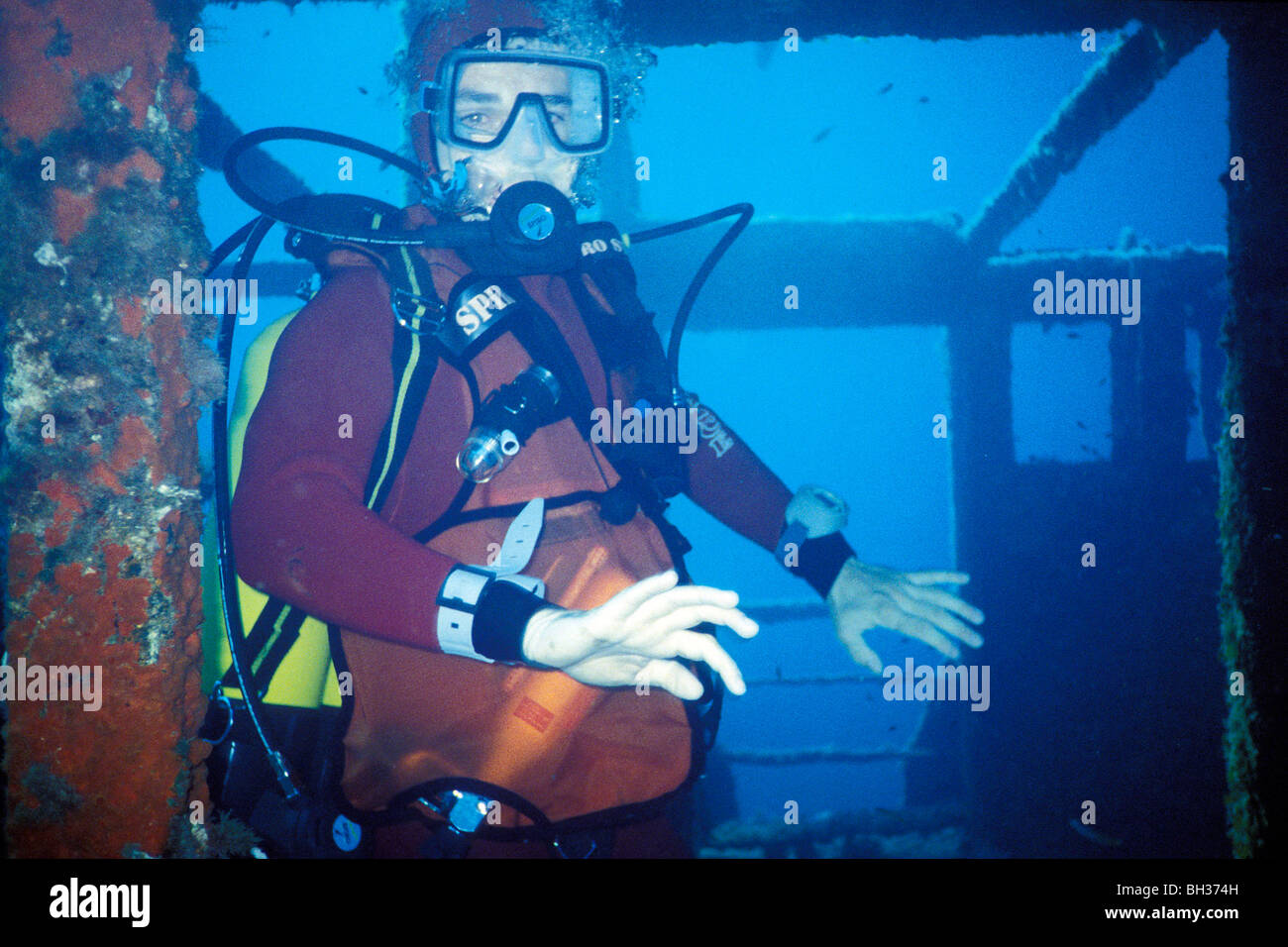 Plongée sous-marine à un naufrage, MER MÉDITERRANÉE MARBRE, Bouches-du-Rhône (13), FRANCE Banque D'Images