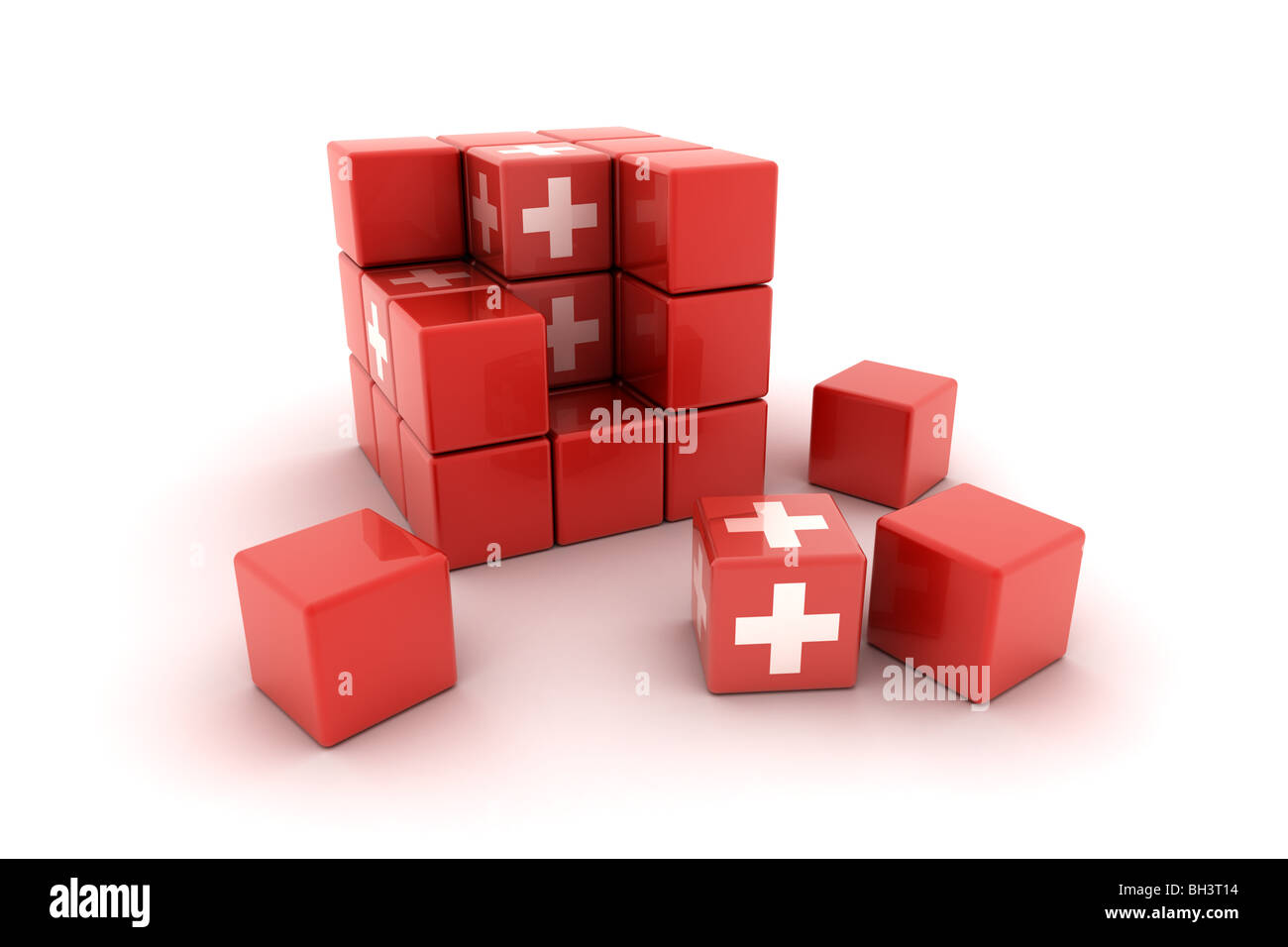 Concept abstrait drapeau suisse sur fond blanc Banque D'Images