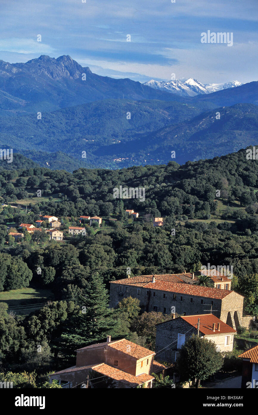 VILLAGE DE MONTAGNE, PETRETO-BICCHISANO, CORSE DU SUD (2A), FRANCE Banque D'Images