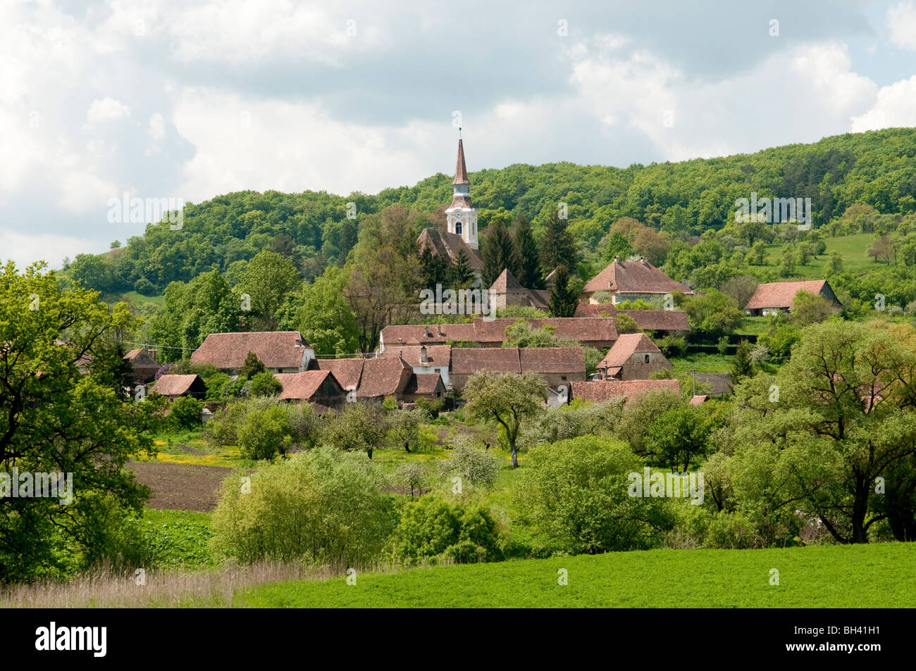 Église médiévale et le village Crit Prahova Roumanie Europe de l'Est Banque D'Images