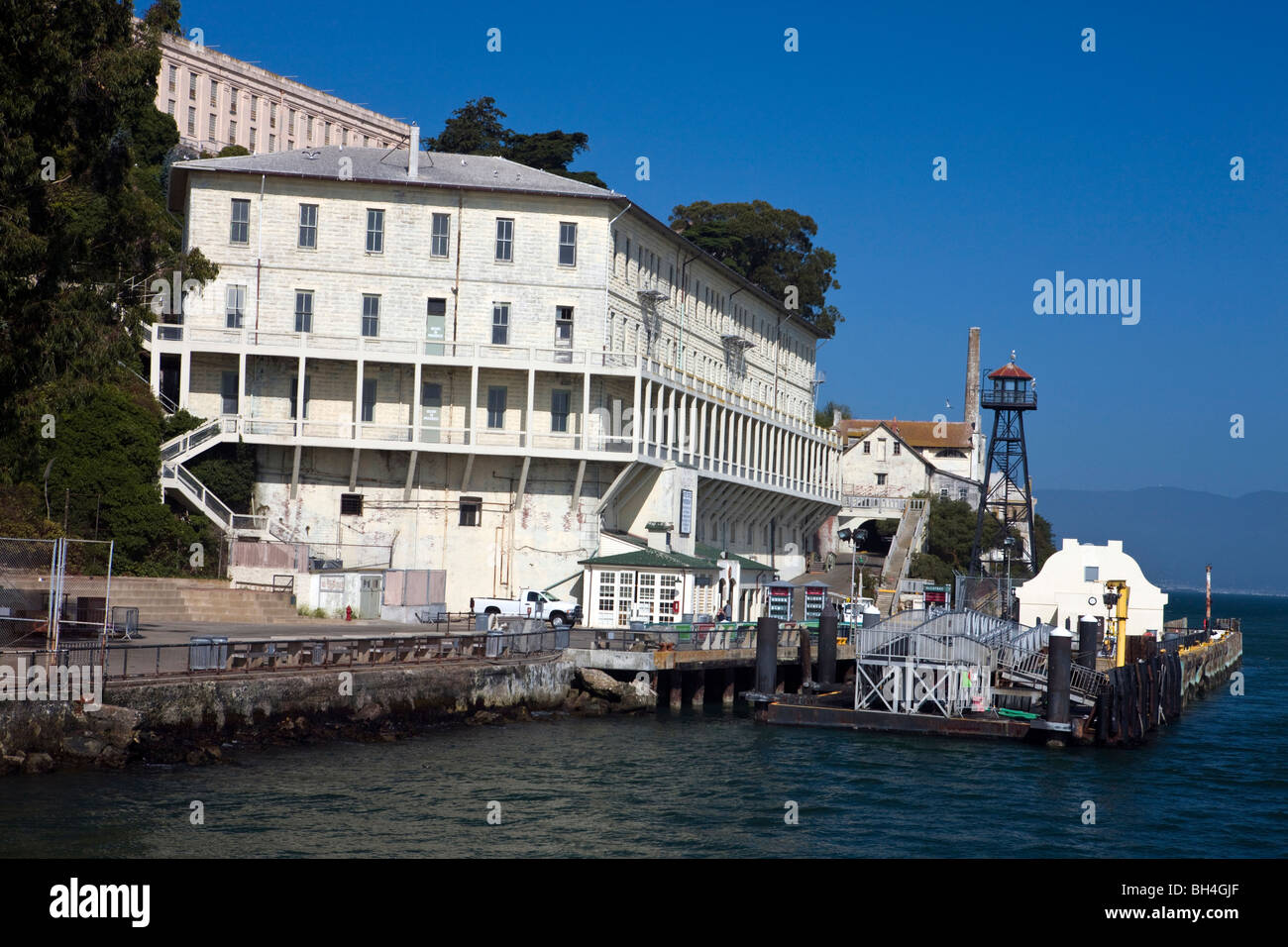 L'embarcadère de l'île d'Alcatraz, le Golden Gate National Recreation Area, San Francisco, Californie. Banque D'Images