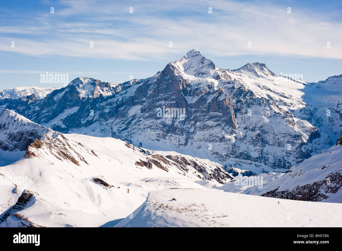 Wetterhorn (3692m) pic de montagne, vue du Faulhorn, Grindelwald, Suisse Banque D'Images