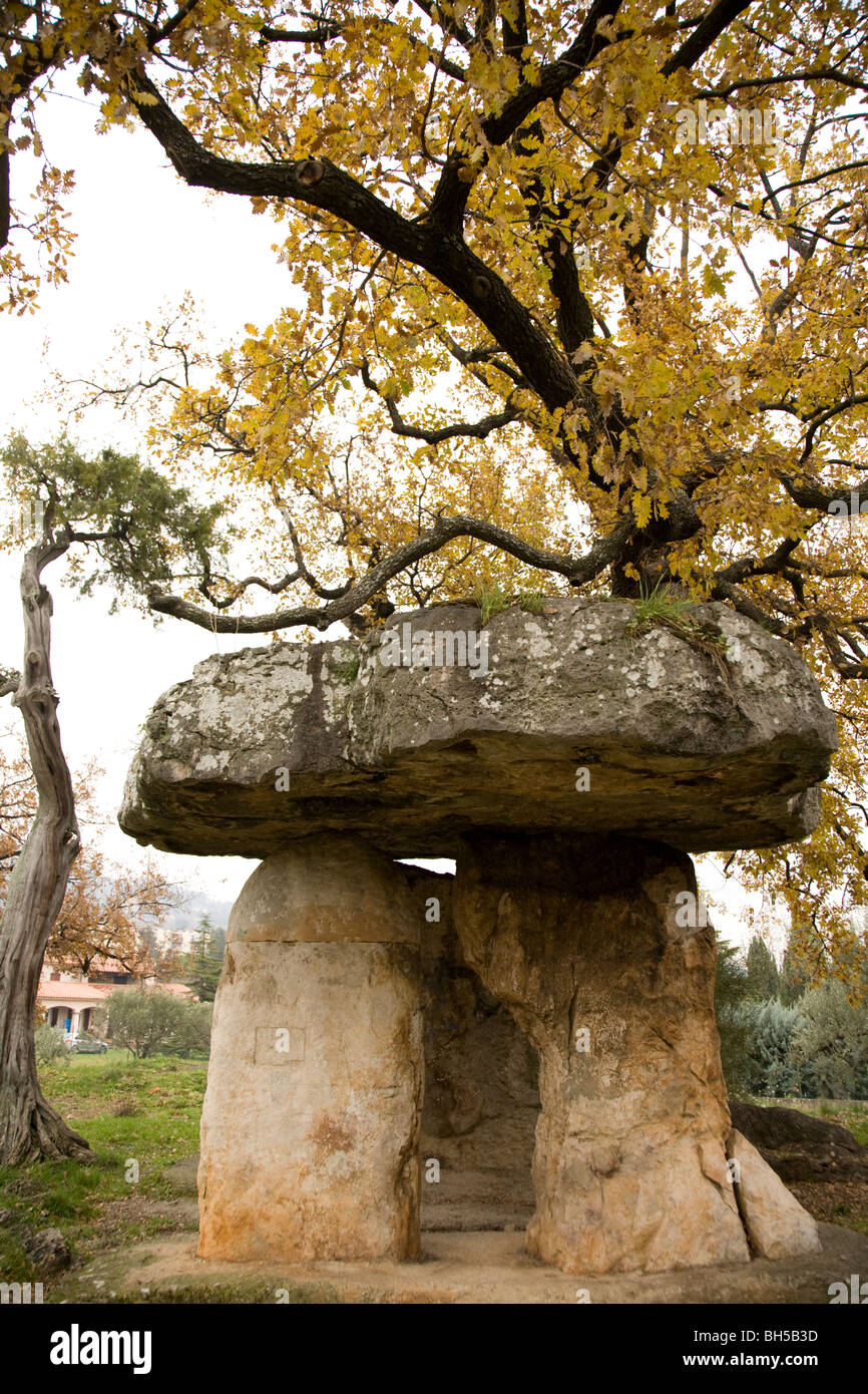 Dolmen, Pierre de la taxe en Draguignan, Provence, France. C'est le seul vrai dolmen en Provence et remonte à 2500BC. Banque D'Images