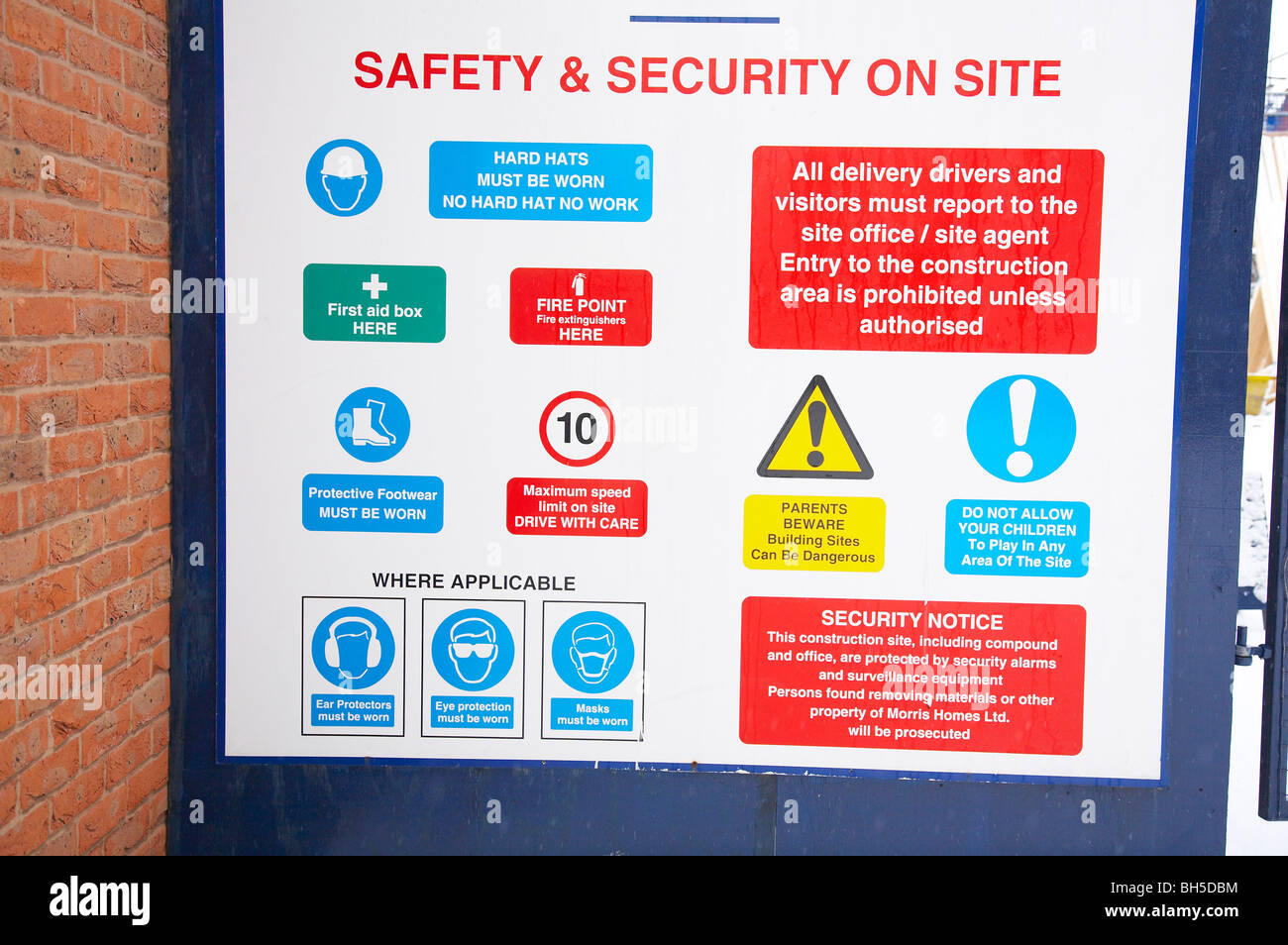 Avis de santé et sécurité sur chantier de construction Banque D'Images