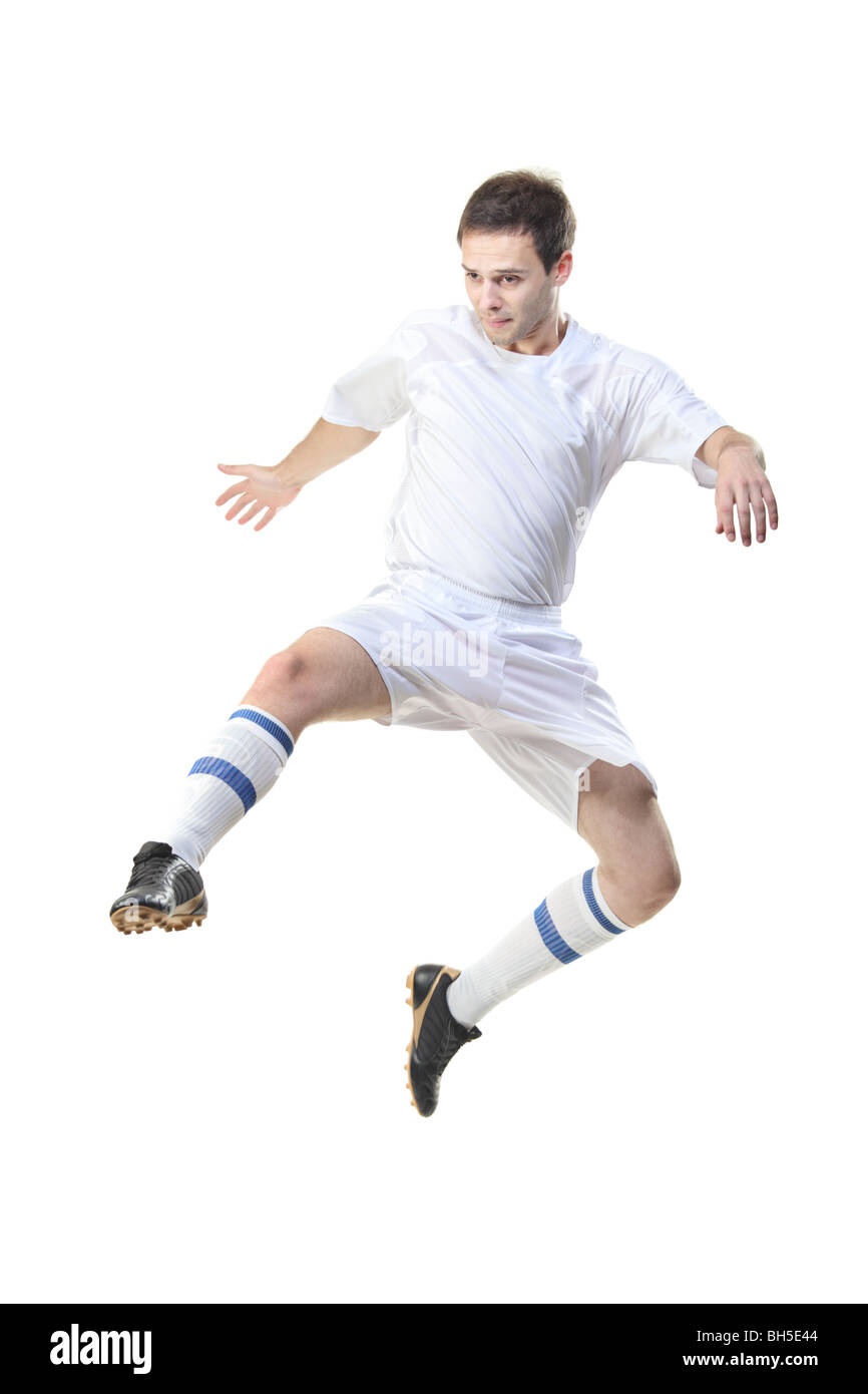 Joueur de football isolé sur fond blanc Banque D'Images