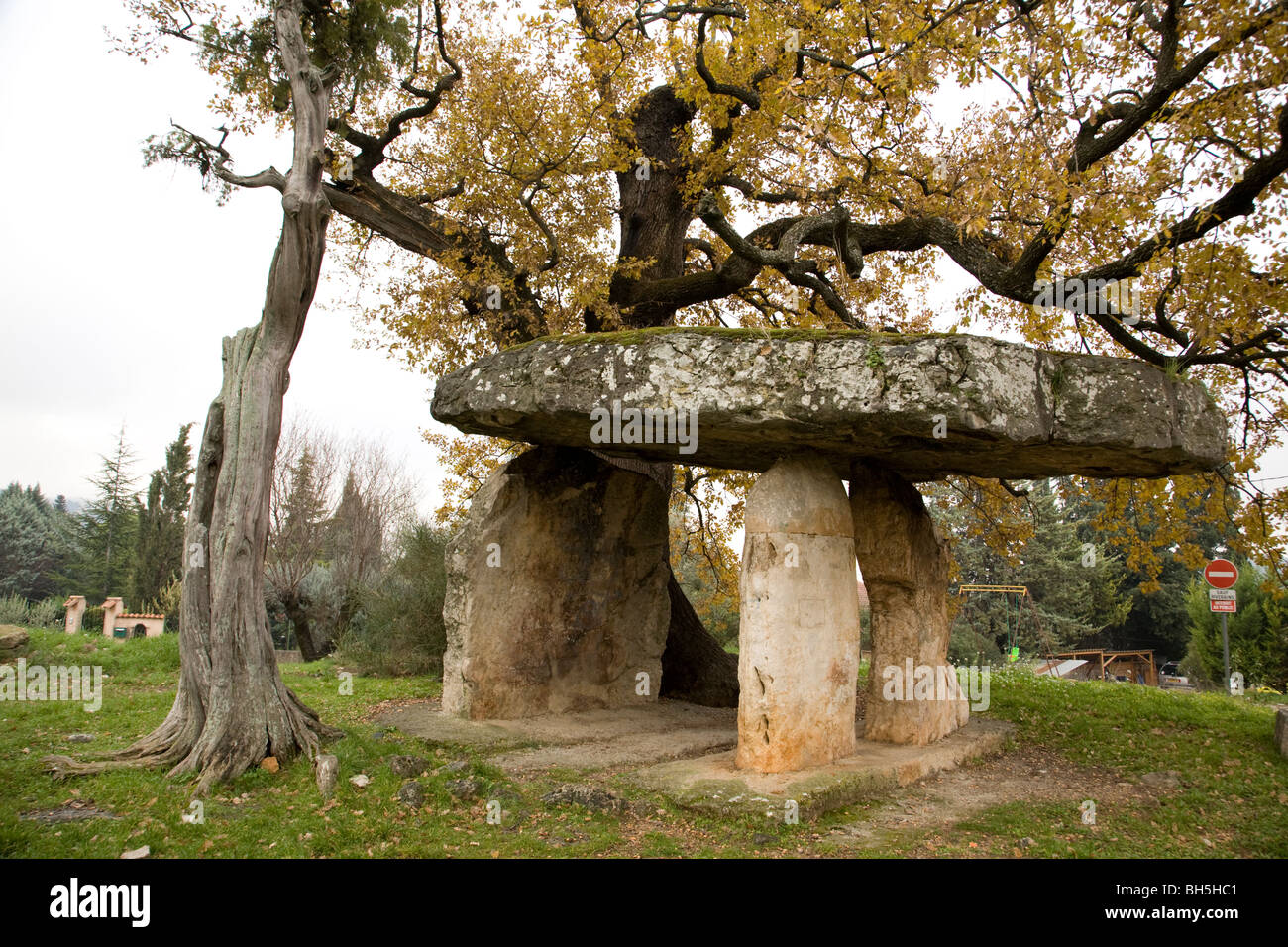 Dolmen, Pierre de la taxe en Draguignan, Provence, France. C'est le seul vrai dolmen en Provence et remonte à 2500BC. Banque D'Images