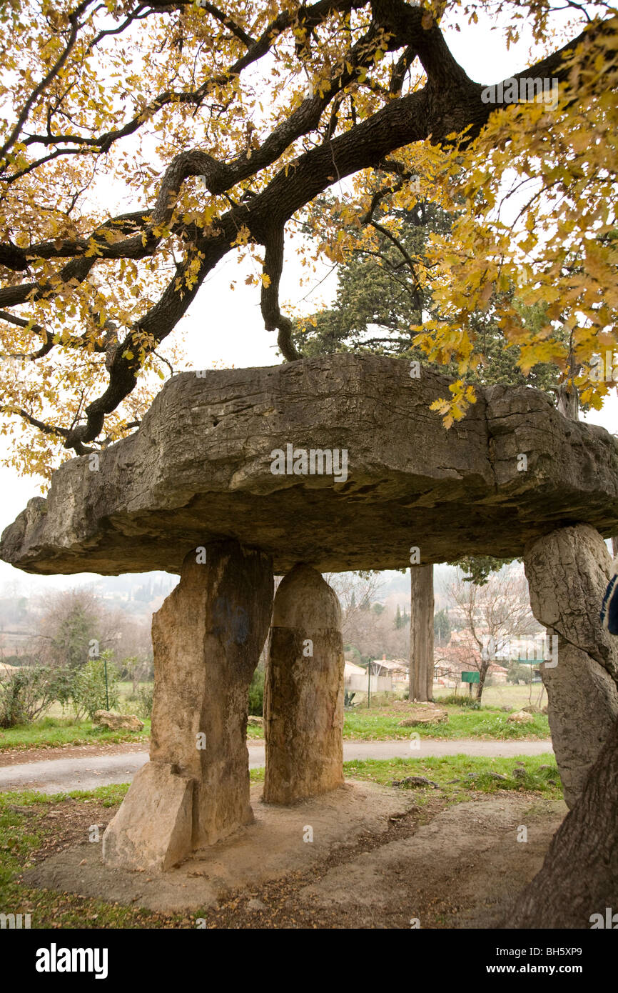 Dolmen, Pierre de la taxe en Draguignan, Provence, France. C'est le seul vrai dolmen en Provence et remonte à 2500BC. Banque D'Images