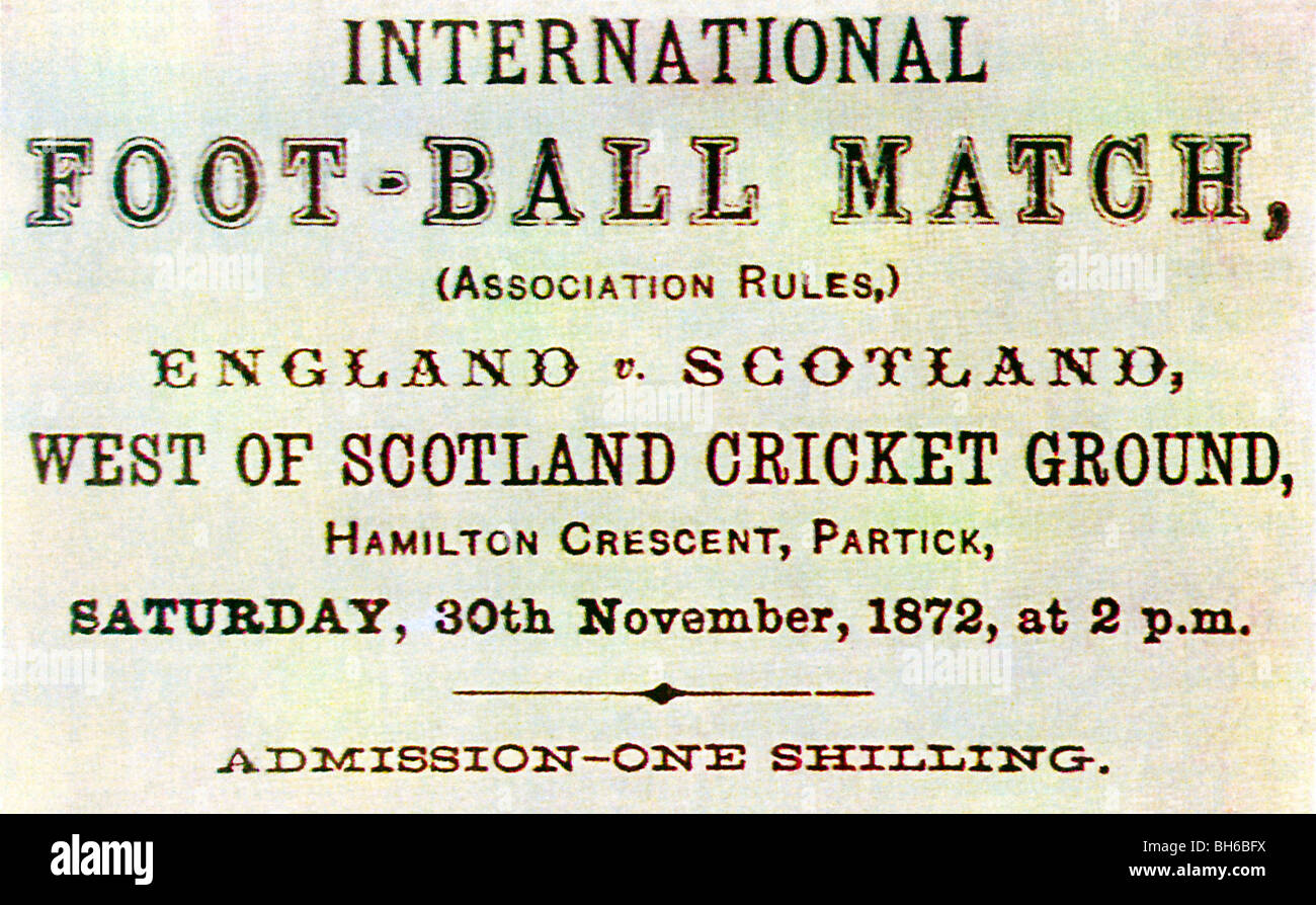 L'Angleterre v l'Écosse, 1872 Billet à partir de la première internationale de football, à l'ouest de l'Écosse Cricket Ground à Glasgow Banque D'Images