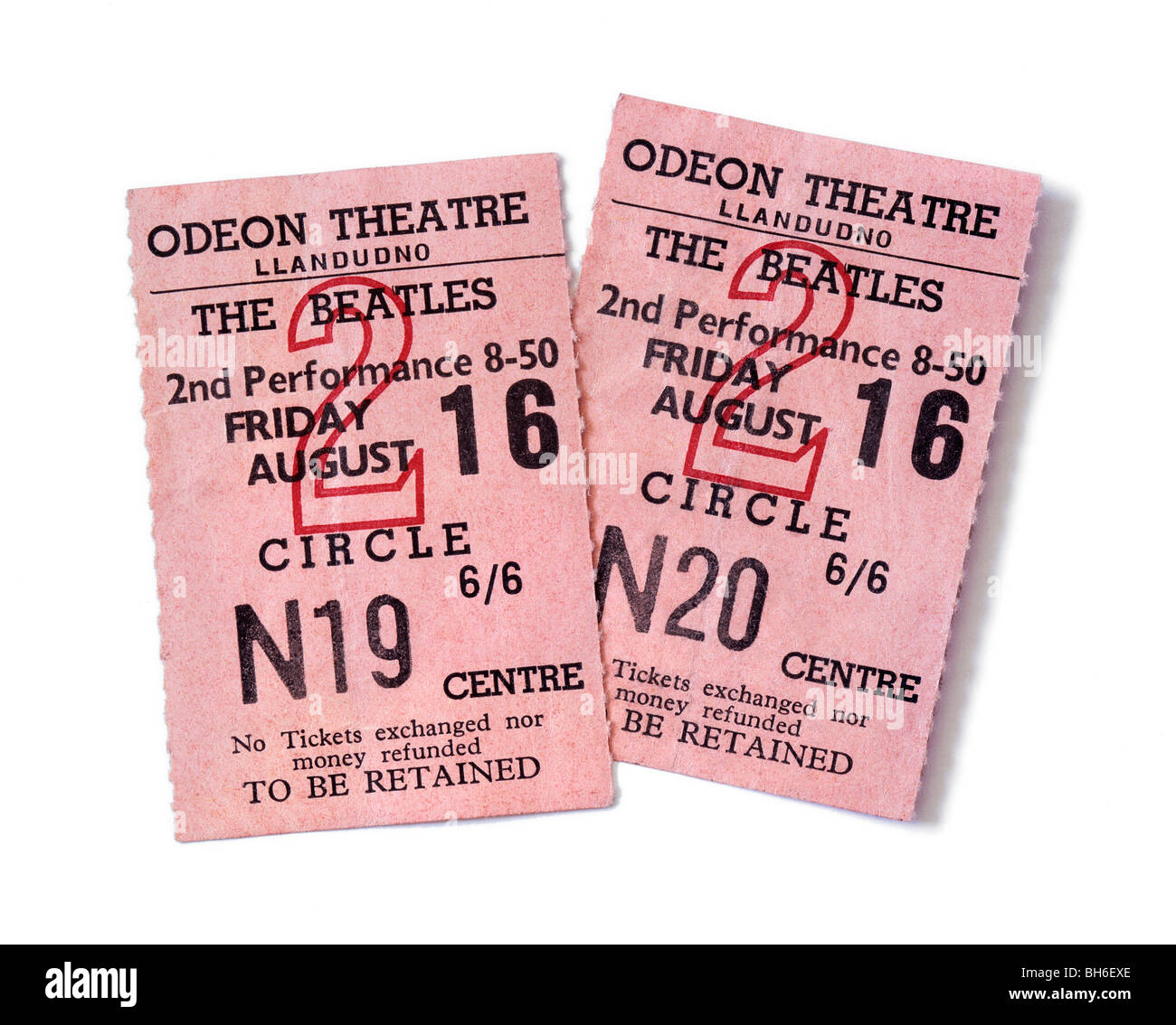 Des billets pour un concert des Beatles au Théâtre de l'Odéon, Llandudno, au nord du Pays de Galles, 16 août 1963 Banque D'Images