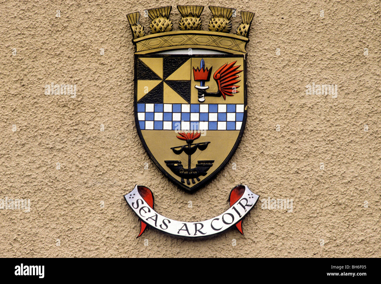 Oban, Scotland Ville blason héraldique devise héraldique bouclier de l'appareil inscription UK blasons écossais périphériques Banque D'Images
