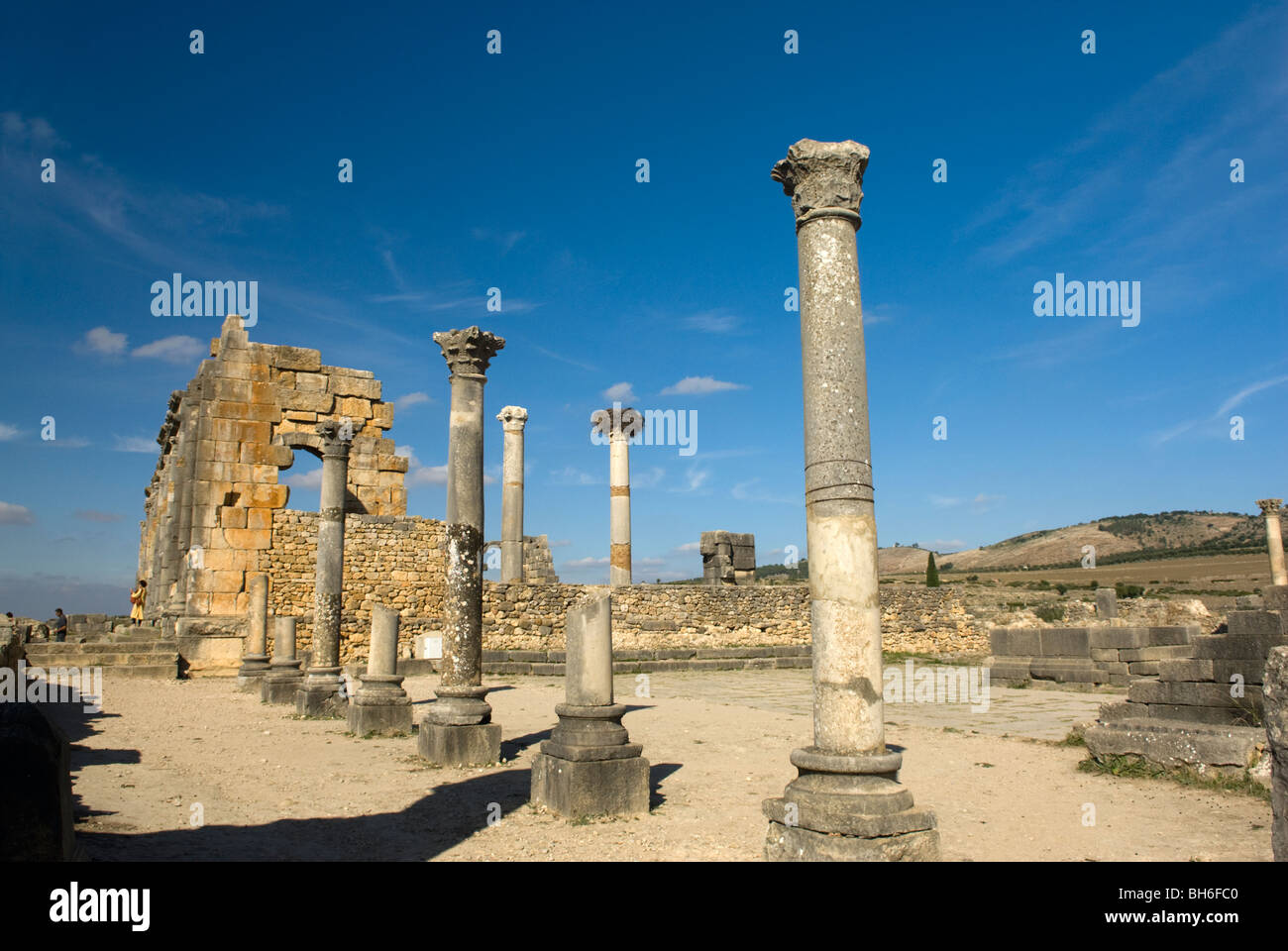 Ville ancienne ruines, Volubilis, au Maroc. Banque D'Images