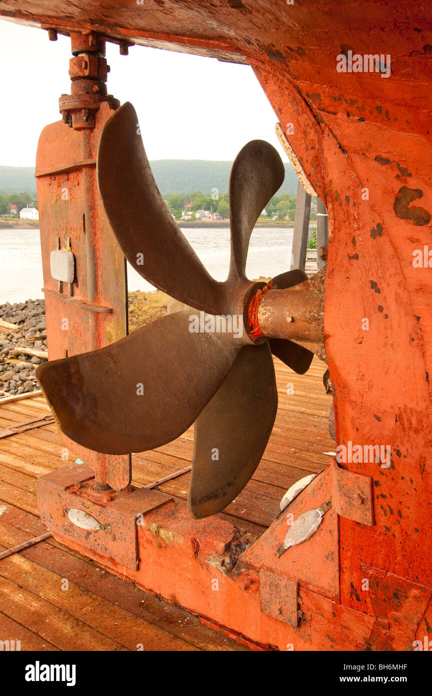 La Nouvelle-Écosse, Annapolis Royal, de l'hélice de bateau de pêche commercial trawler en cale sèche Banque D'Images