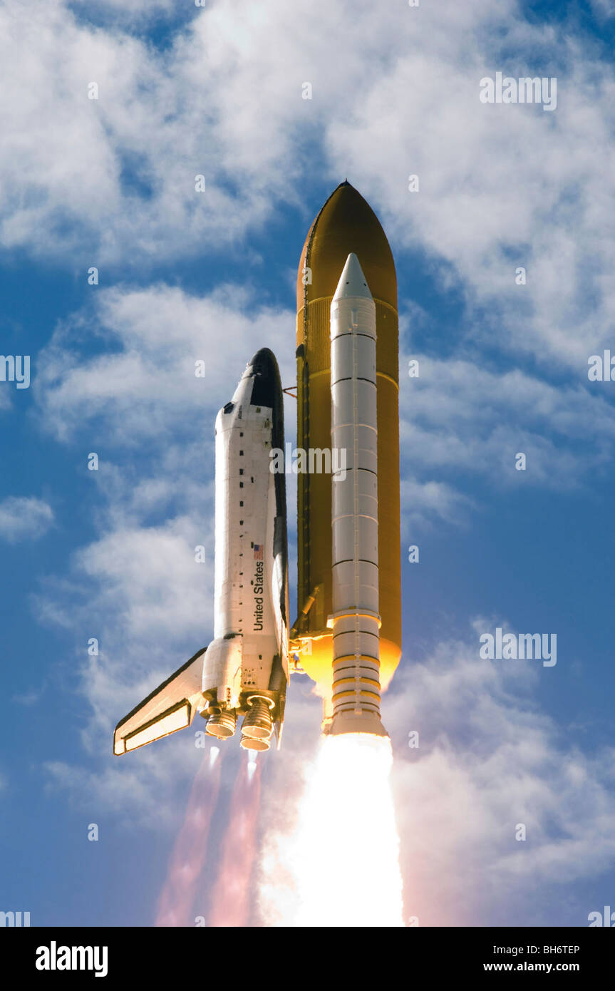 La navette spatiale Atlantis décollera à partir de sa plateforme de lancement au Centre spatial Kennedy, en Floride. Banque D'Images