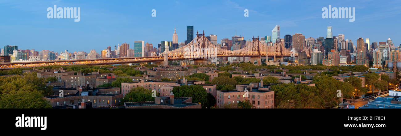 USA, New York City, Manhattan, vue panoramique de Manhattan et le pont Queensboro Bridge Banque D'Images